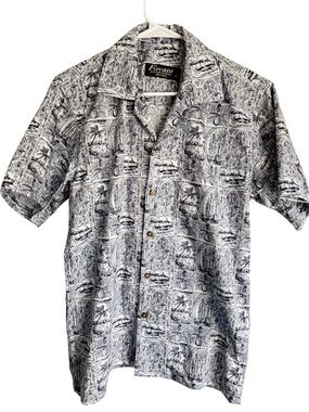 Favant Hawaii Aloha Shirt Men Small Black White Print Button Up Worn Once
